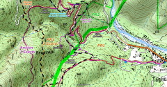 Carte des environs d'I Scarpi avec les chemins et traces en cours au 02/04/2020